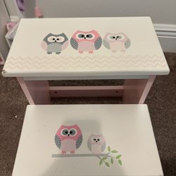 Pink and White Wood Kids Step Stool