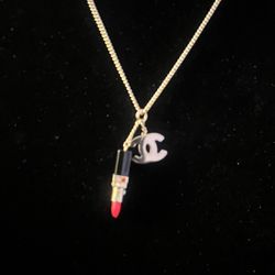 Rare Vintage Chanel Red Gem Lipstick CC Necklace 