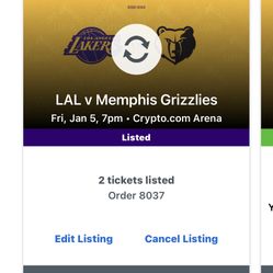 🎄🎁Perfect Christmas Gift!!🎁🎄 2 Lakers V Grizzlies Friday Jan 5th! 🎄🏀Floor Level Section 106 Row 12 Center Aisle Seats 🎄🎄🎄🎄