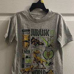 Brand New Boys Grey Jurassic World T-Shirt Size S (5) Kids 