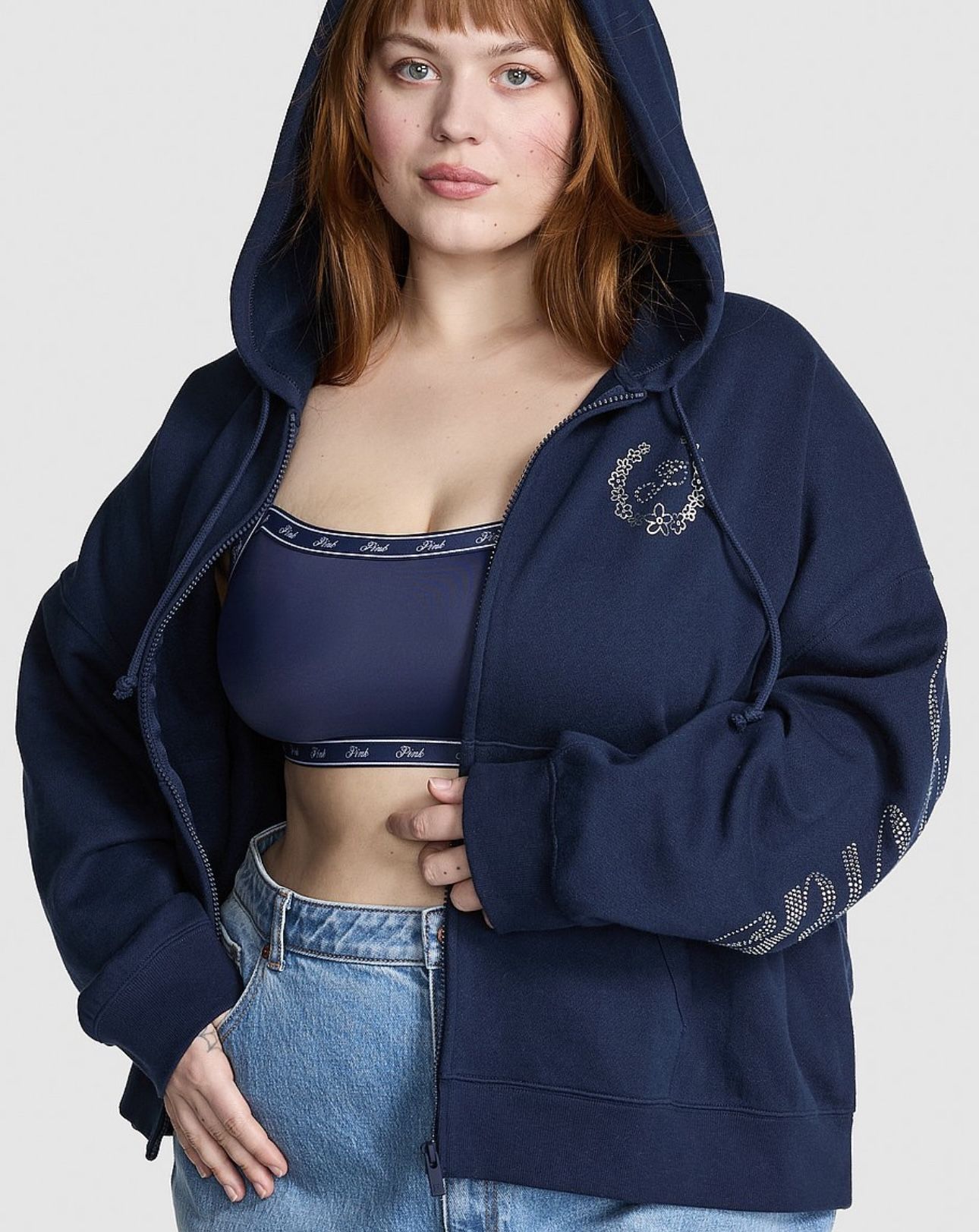 New PINK bling Zip Up Hoodie S/M