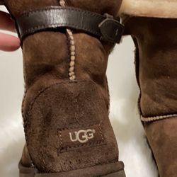 UGG Womens 7 Nash Pull On Classic Short Snow Boots Brown Suede Sheepskin 1013491