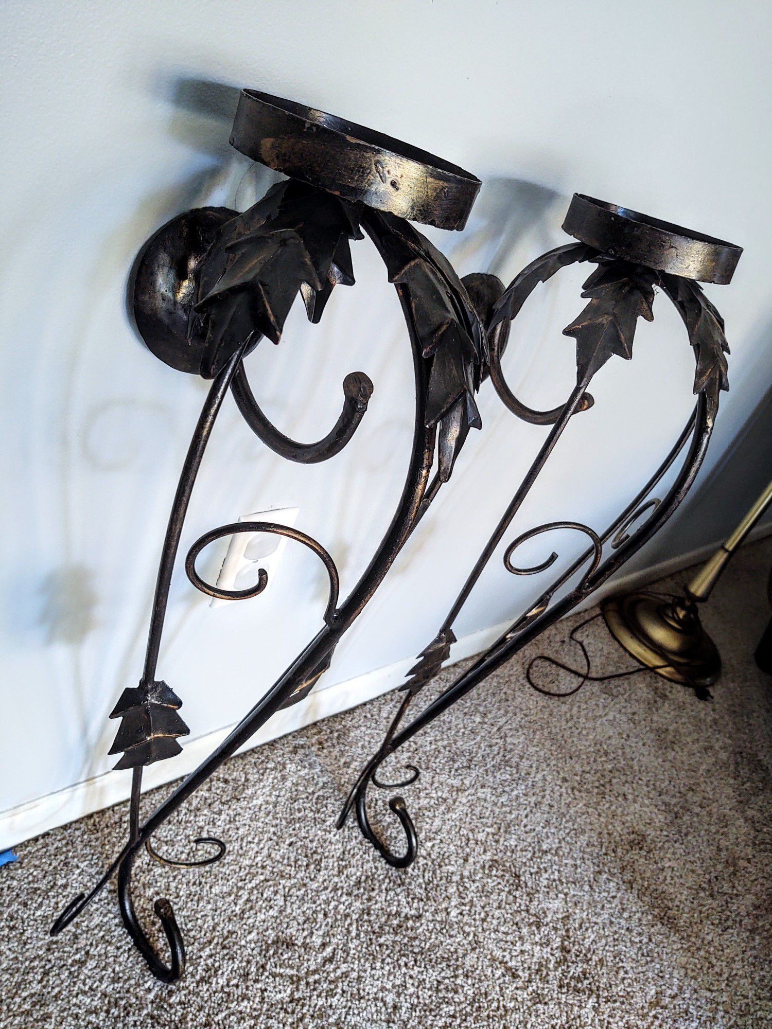 Scrolled Iron Pillar Candle Sconces