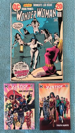 1972 DC Wonder Woman Bondage Cover Comic plus General Mills Mini Justice League Comics