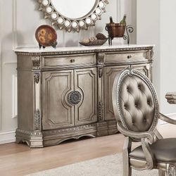 VINTAGE GLAM ANTIQUE SILVER FINISH SERVER SIDEBOARD BUFFET CABINET