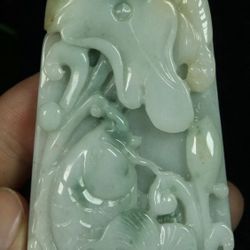 Certified genuine untreated 2 color jadeite jade pendant fish lotus leaf