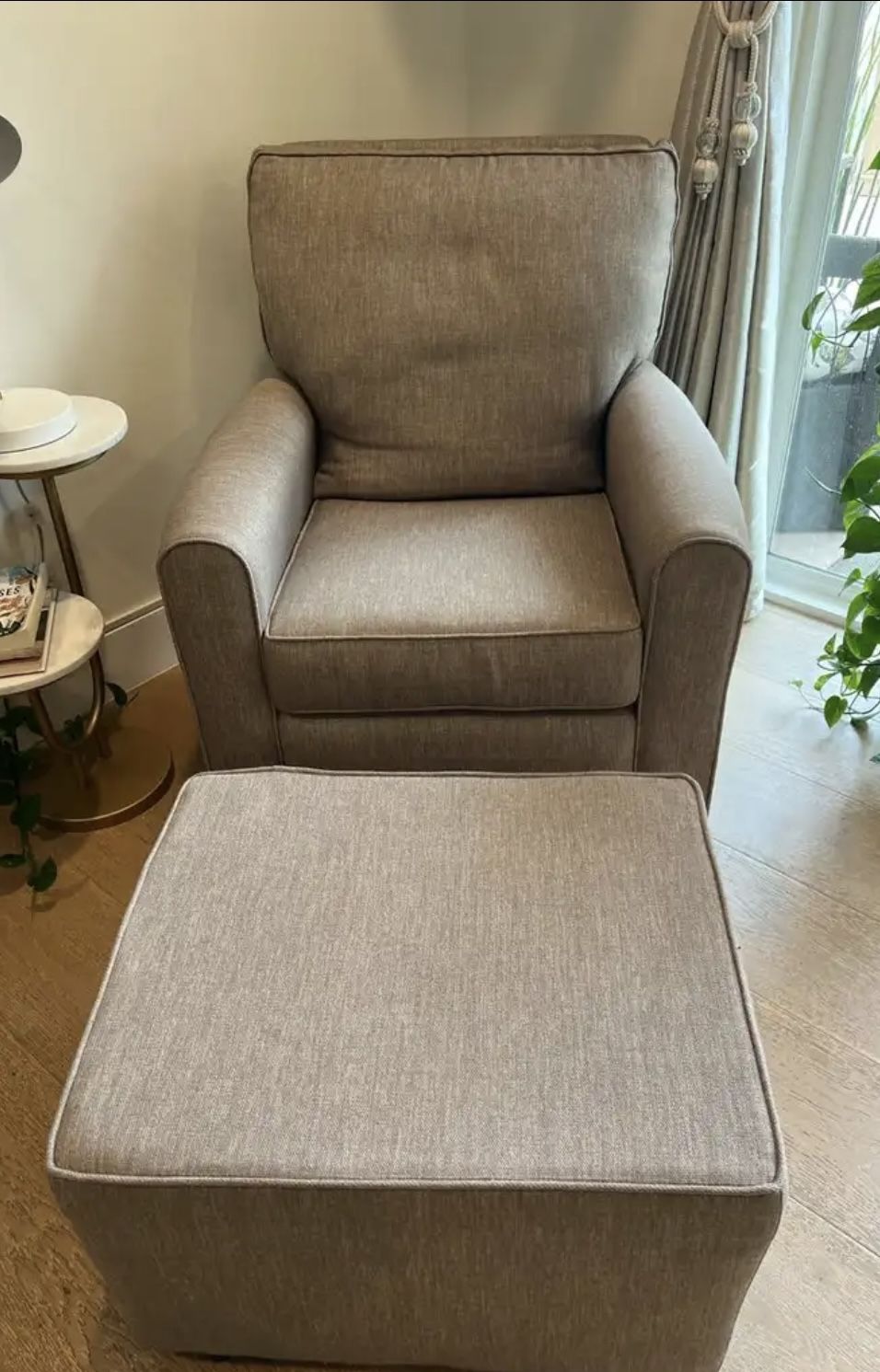 Taupe Armchair Glider With Ottoman