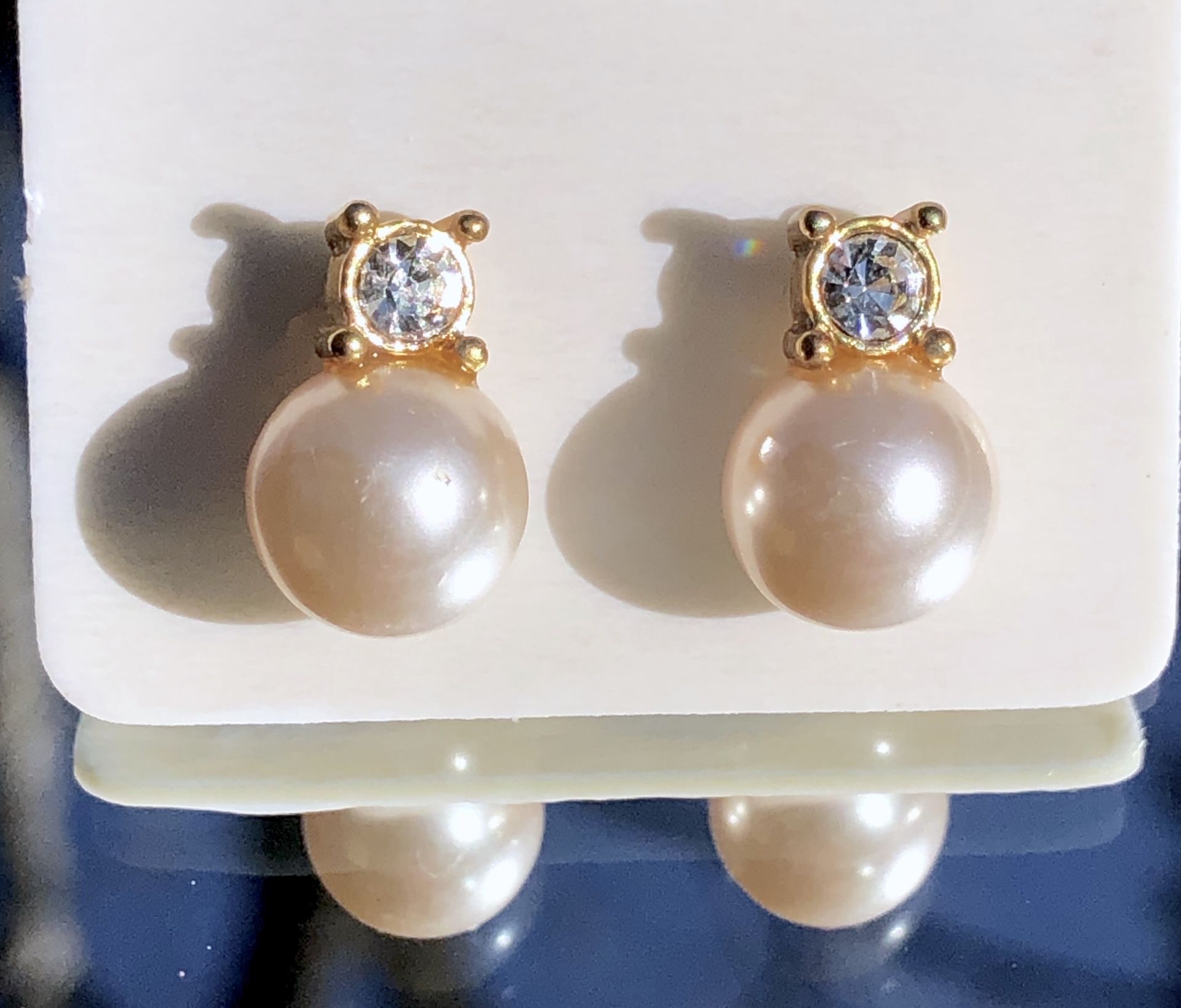 REDUCED Vintage Classic Drop Pearl Earrings/Diamond CZ accent