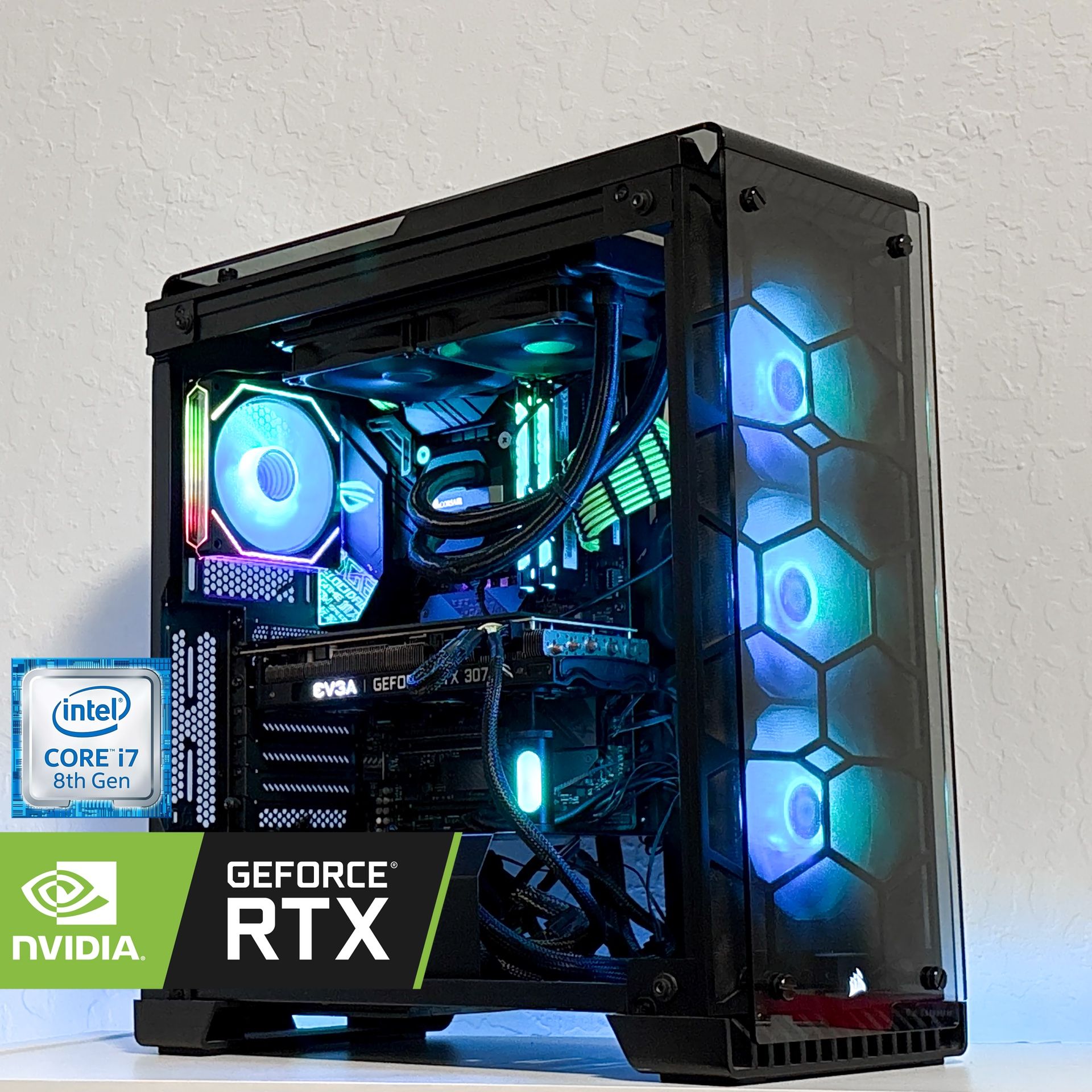 Obsidian | Custom Black RGB Gaming PC | Intel i7-8700 | RTX 3070 | 32GB RAM | 1TB NVMe | Water-Cooled | Wi-Fi