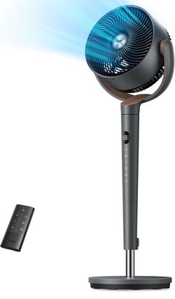 DREO Fan for Bedroom, 120° Oscillating Standing Fans, Quiet Floor Fan with DC Motor, 100ft Pedestal Fans for Room, 9 Speeds, 4 modes, 20dB, 120° Manua