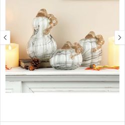 litzhome Set of 3 Hand Blown Glitter Glass Pumpkin Table Accent Home Décor, Gray Marble