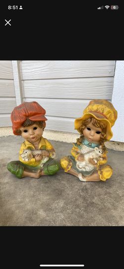 Vintage Boy and Girl Statue Set (1974)
