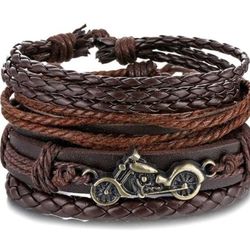 Men's brown Leather Bracelet 4 pieces
