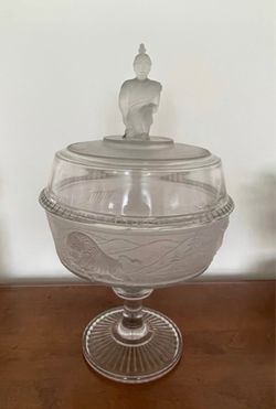 Frosted Glass Covered Compote with Figural Finial