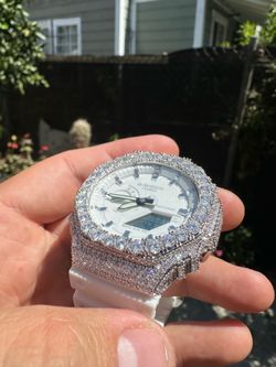 G-shock watch with moissanite bezel