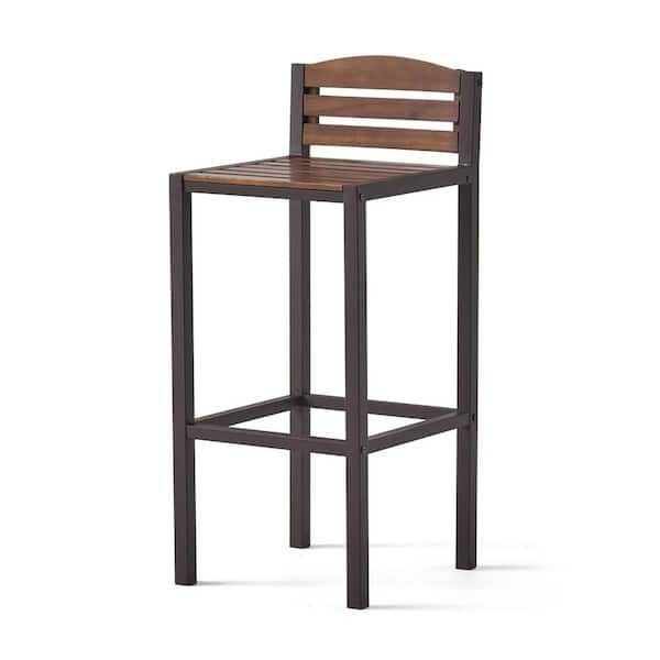 2 Brown Real Acacia Wood Bar Stools