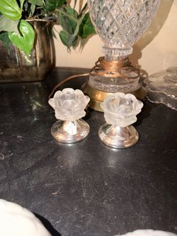 Frosted Glass Rose Candle Holders Set of 2