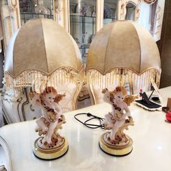 Set of 2 European Lamps with Angels