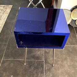 Glossy Blue Side Table / Nightstand with Gold Legs