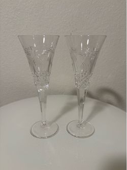 Signed PEACE 2000 Waterford Cut Crystal Toasting Flutes Set of 2