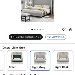King Size Bed Frame with 51.2" Wingback Headboard, Soft Linen Upholstered Platform Bed, Solid Wood Legs, No Box Spring Needed, Sturdy & Noise-Free, Ea