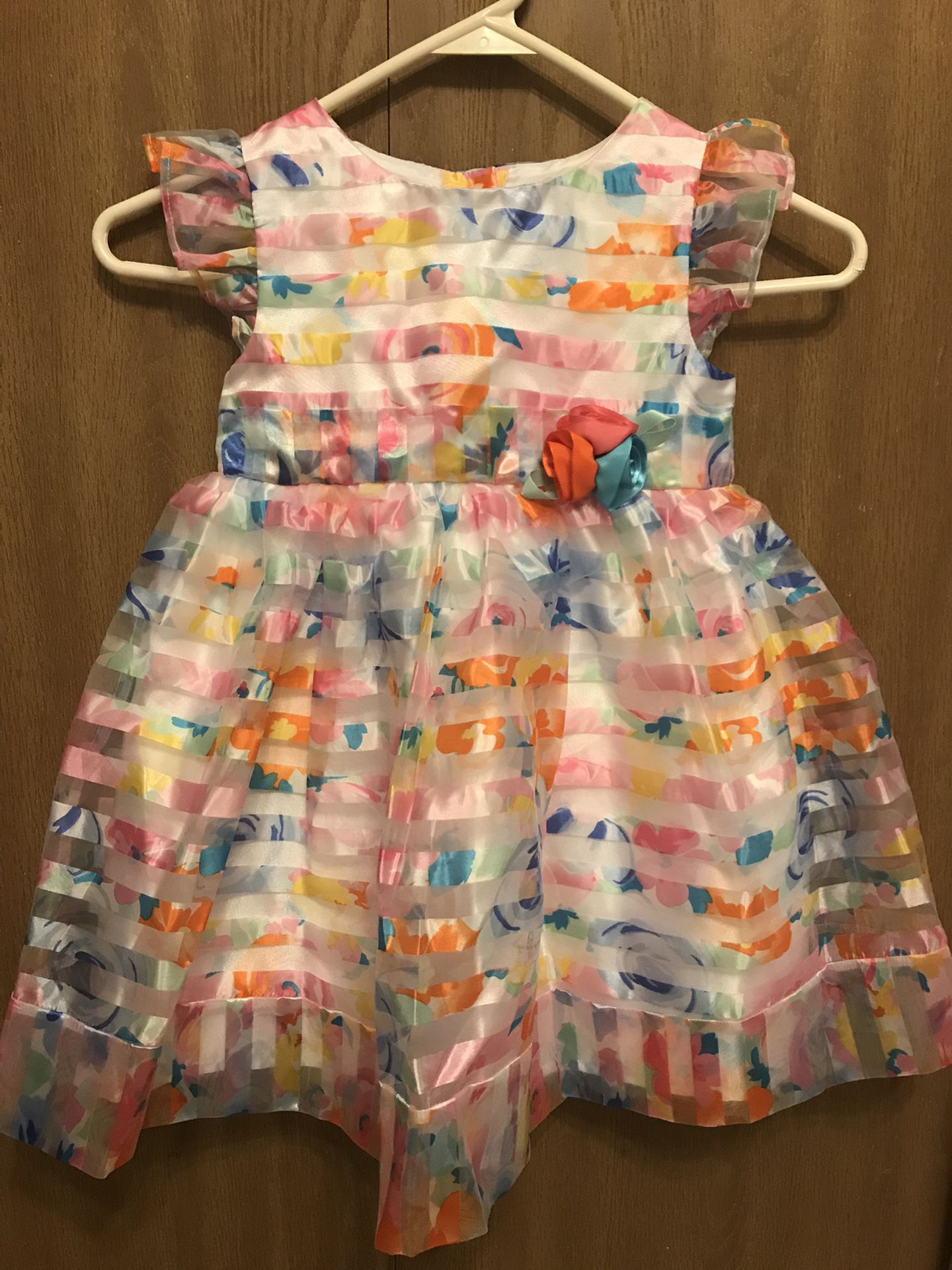 Girl’s Dress w/ Striped Flower Overlay