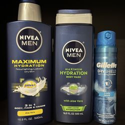 NOW $13.99 (PACK OF 3) NÍVEA BODY LOTION / BODY WASH AND GILLETTE DEODORANT BODY SPRAY