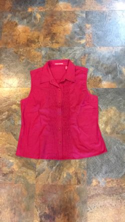 Gloria Vanderbilt Sleeveless button-down Shirt Pintuck Pleats Front size L