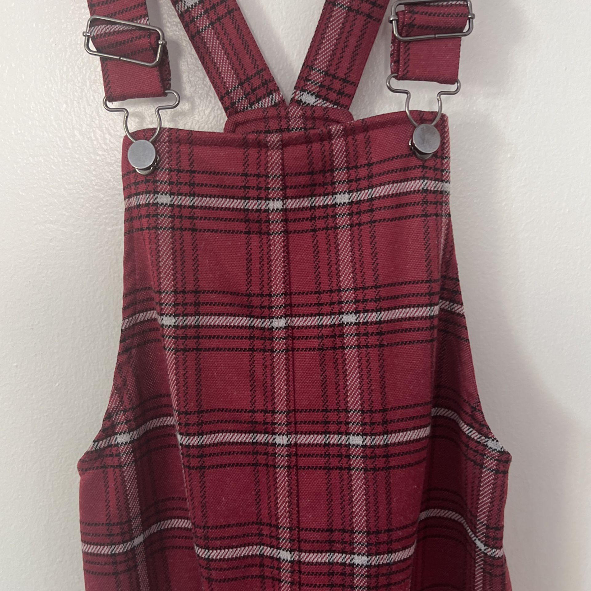 Plaid Overall Dress- Red