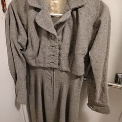 Vintage Wool Coat w/ Cropped Jacket Overlay – Unique 2-Piece Style