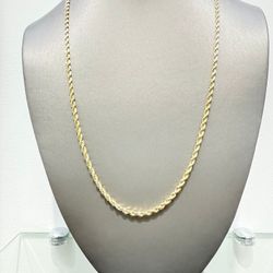 14K Yellow Gold Rope Chain 22” 3mm 