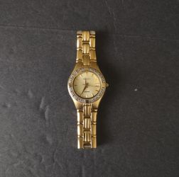 Elgin Diamond Gold Tone Watch EG185N Diamond Bezel Link Band 7" Vintage
