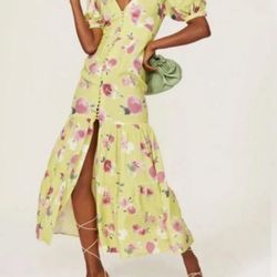 ROTATE Birger Christensen Thora Dress size US 6  Floral Print Yellow Maxi Dress