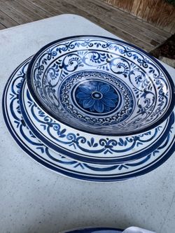 Melamine Dinnerware Set, 12-PC, Serves 4 - Blue/White