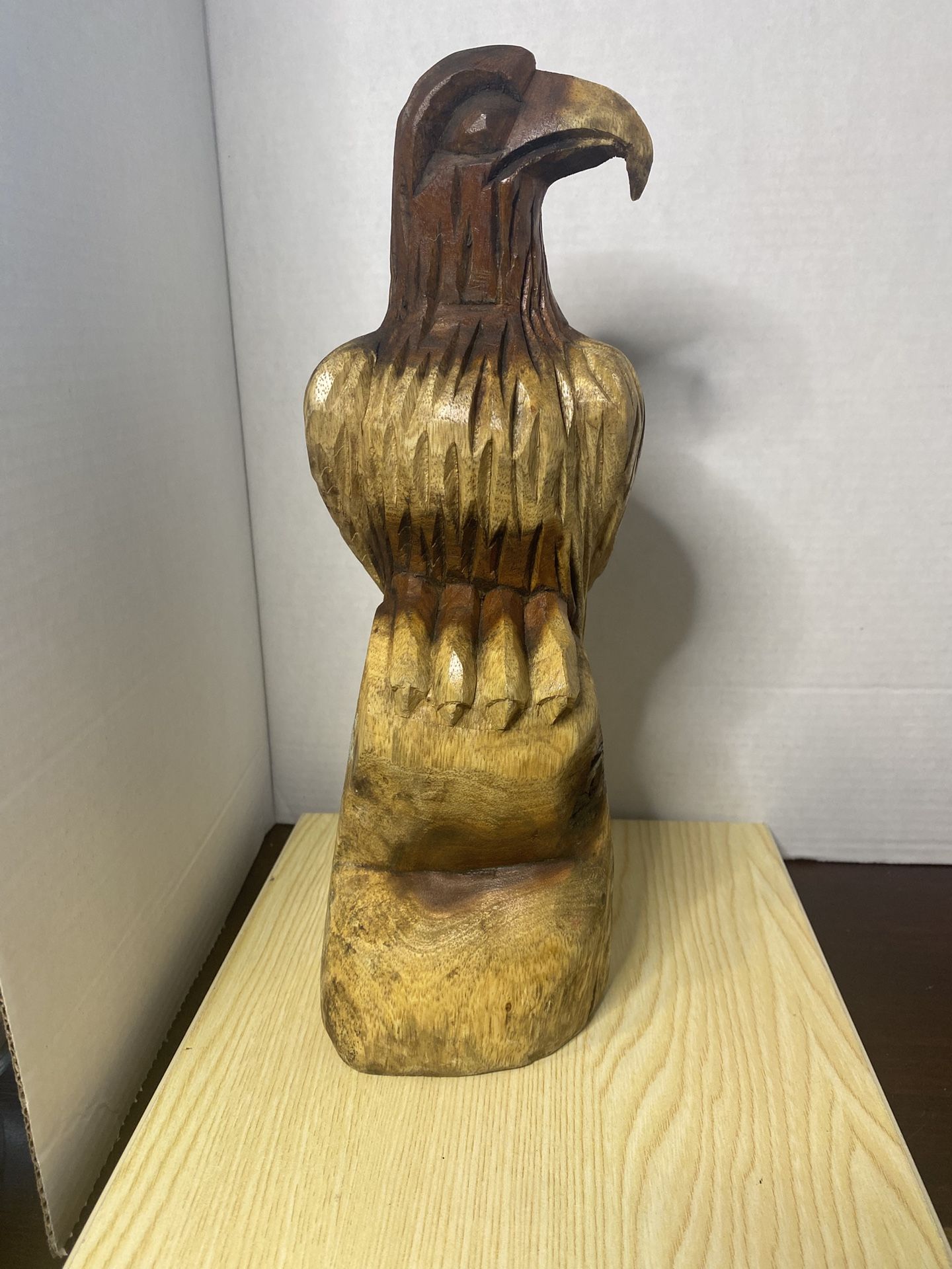 Hand Carved Single Piece Of Wood Sculpture Of An Eagle