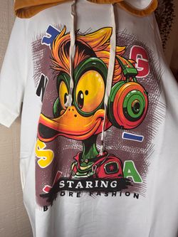White Graphic Hoodie with Cartoon Duck Print