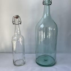 Vintage Bluish Green Glass Rallo Marsala Wine Bottle W/Porcelain Swing Top 16inc