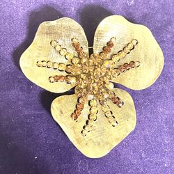 Large Vintage Floral Rhinestone Brooch