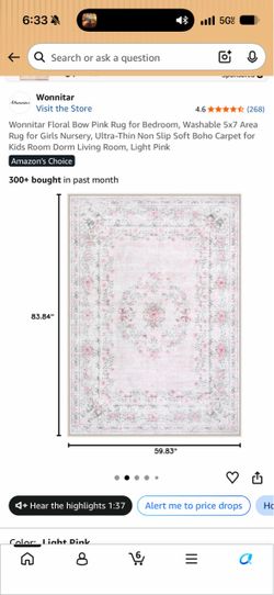 Wonnitar Floral Pink Area Rug 5x7