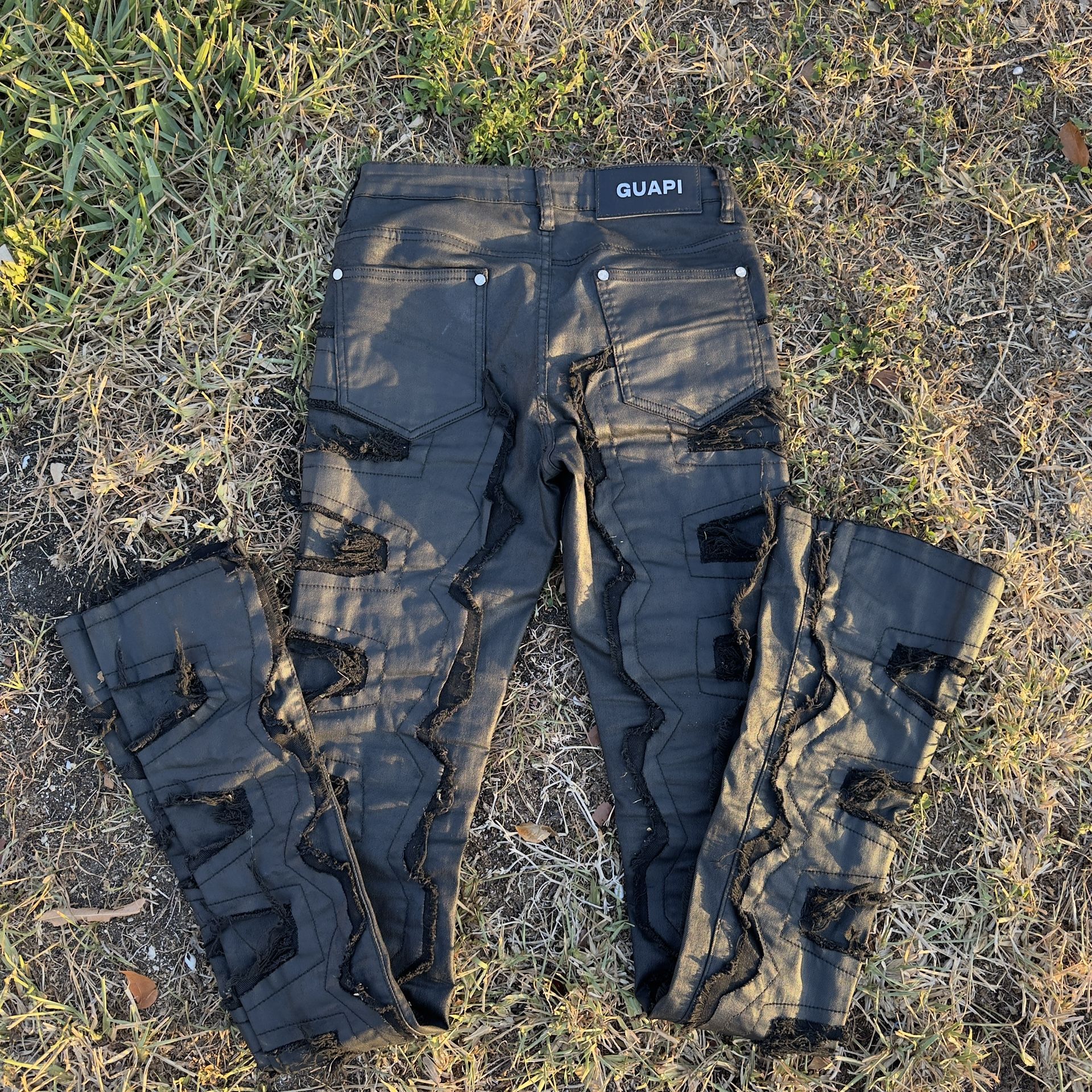 GUAPI black waxed stacked denim 28 Obsidian Black Icon Stacked