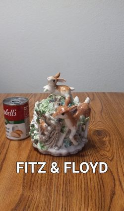 Fitz And Floyd Classics Woodland Spring Retired Ceramic Covered Canister Cookie Jar Deer Rabbit Squirrel Perfect Condition