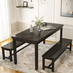3 Piece Dining Room Table 28.7"H and Long Benches Suitable for Families Black