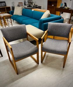 Pair of Danish Teak Arm Chairs In Gray