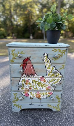 Custom Refinished Chicken Themed Chest Of Drawers 