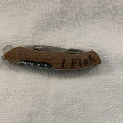 “I Fish” Swiss Army Knife, Multi-Tool Pocket Household & Campaigning, Wooden Handle, Stainless Steel, Utility Tool