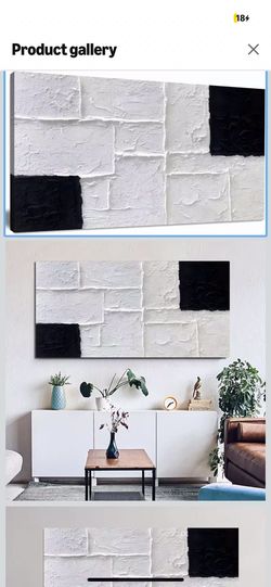 Black and White Abstract Textured Wall Art for Living Room Rectangle Painting Large Artwork for Bedroom Home Office Ready to Hang 20"x40"