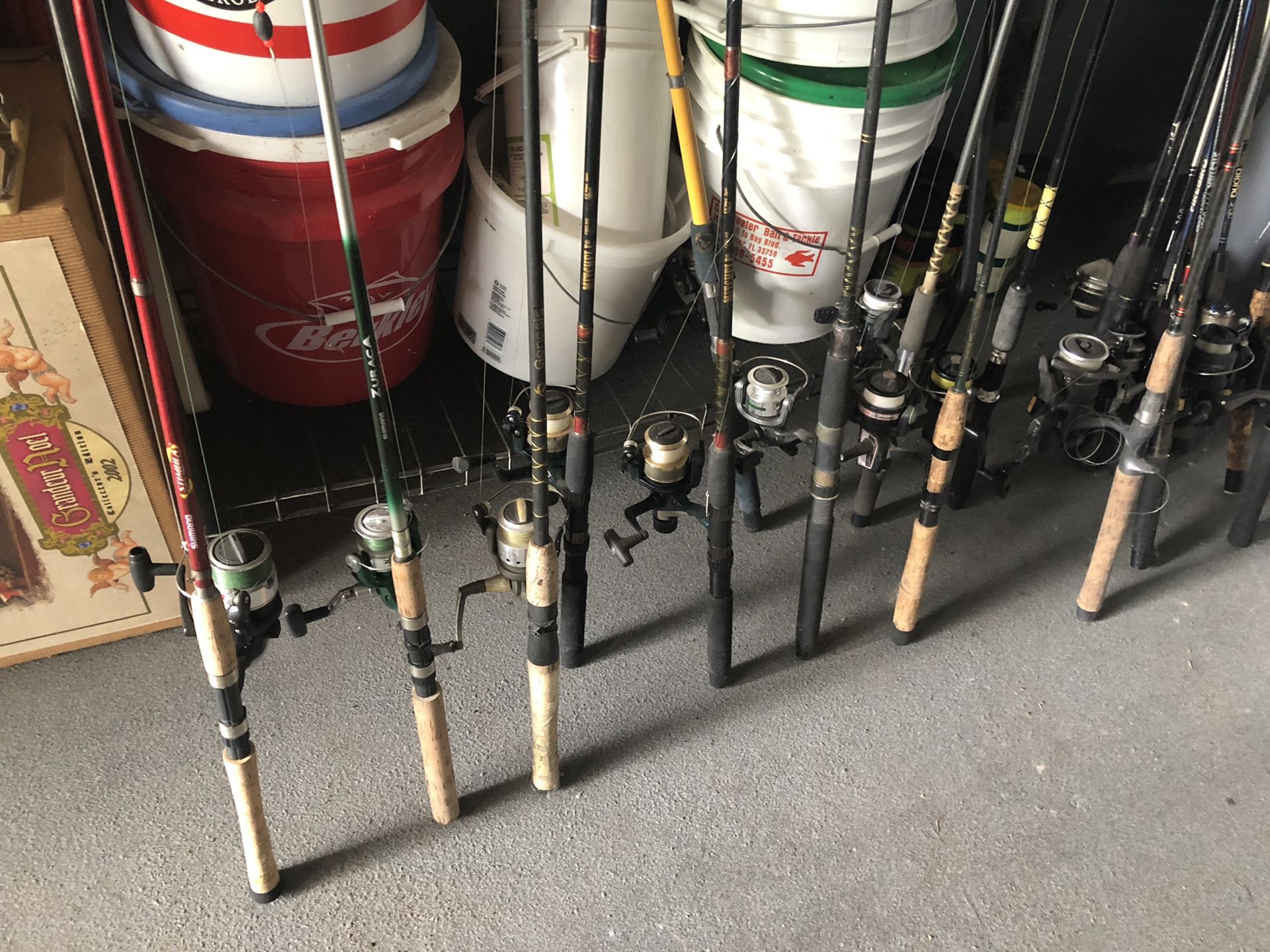 Fishing poles, bait buckets & an custom live bait well