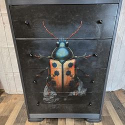 Vintage Wood Dresser Beetle Art