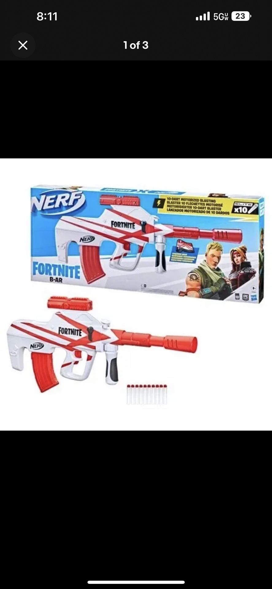 NERF Fortnite B-AR Motorized Dart Blaster 10-Dart Clip, 10-Elite Darts