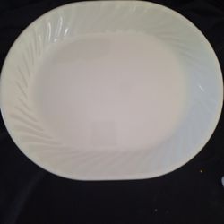 2 Corelle Enhancements Solid White Swirl Oval Serving Platter 12.25” 